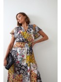 Maxi wrap dress with a belt, yellow FG646 - Online store - Boutique